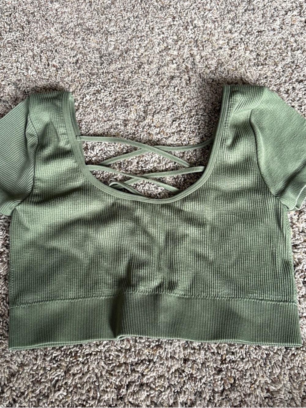 aerie Olive Ribbed Crisscross Short-Sleeve Crop Top
